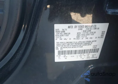 2013 Ford Edge Se из США, поврежденный, VIN 2FMDK3GC4DBC57448